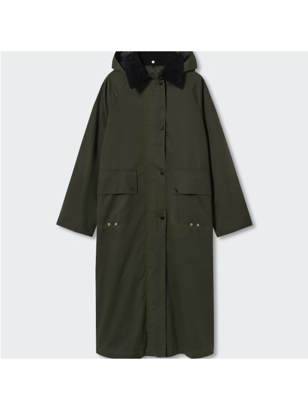 Mango Long Waxed-Effect Barn Jacket Parka in Olive